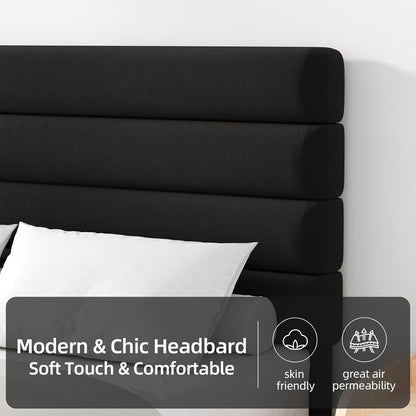 immerstable full bed frame with velvet upholstered headboard, close-up detail