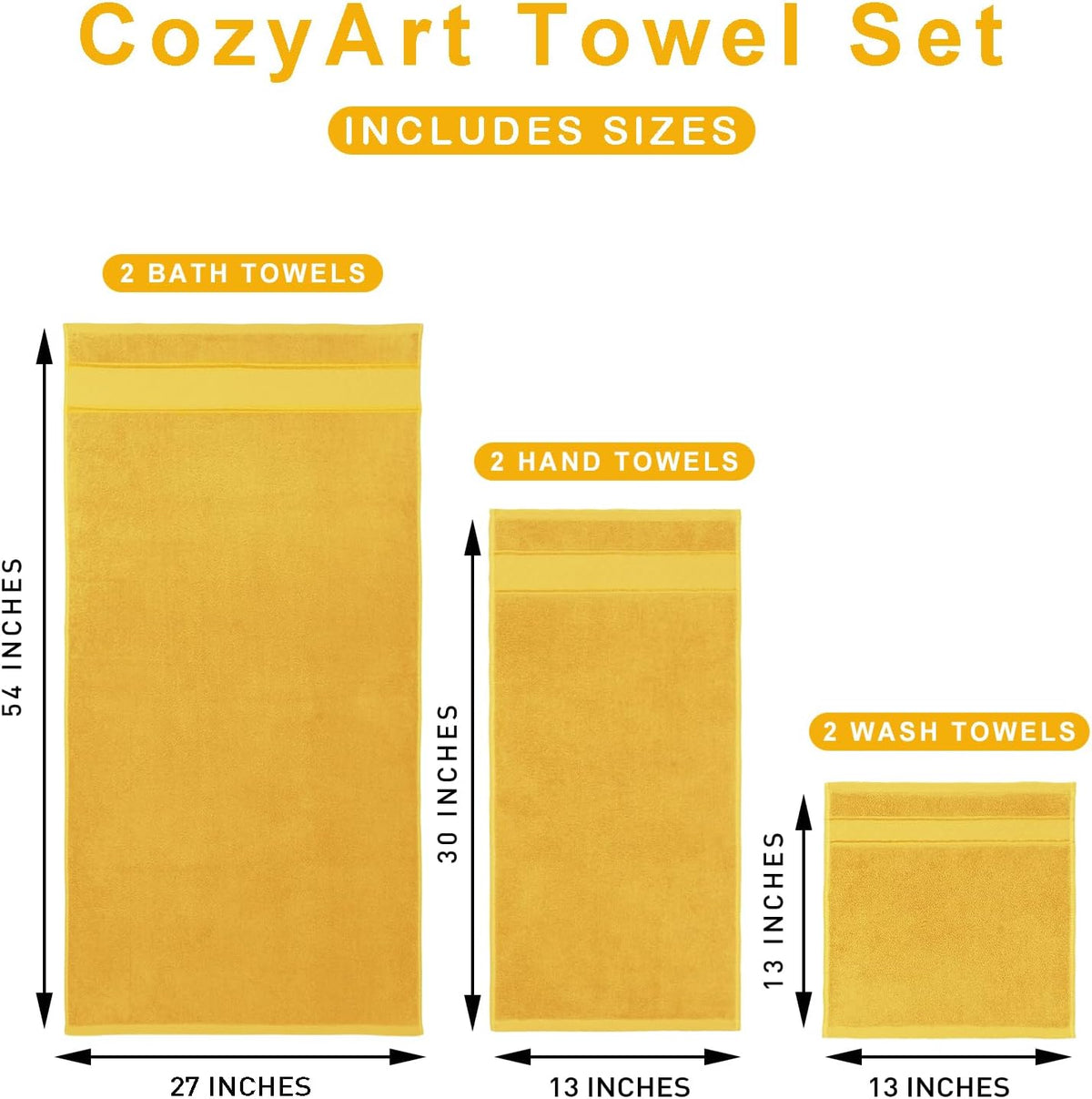 cozyart bath towel set 6 pcs, luxury gold, package contents