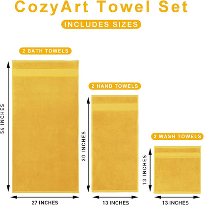 cozyart bath towel set 6 pcs, luxury gold, package contents