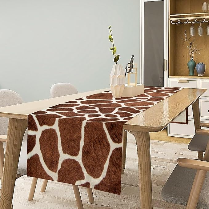 Giraffe Skin Print Table Runner Kids Wild Animals FurRustic Farmhouse Brown - Image 6