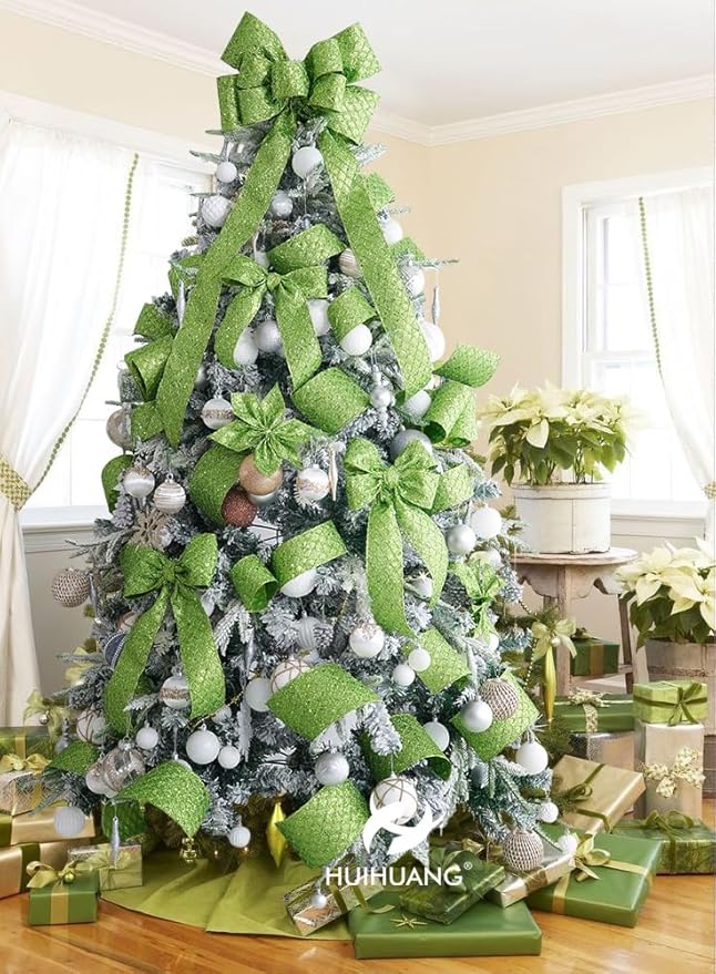 HUIHUANG Lime Green Glitter Wired Ribbon - Image 6