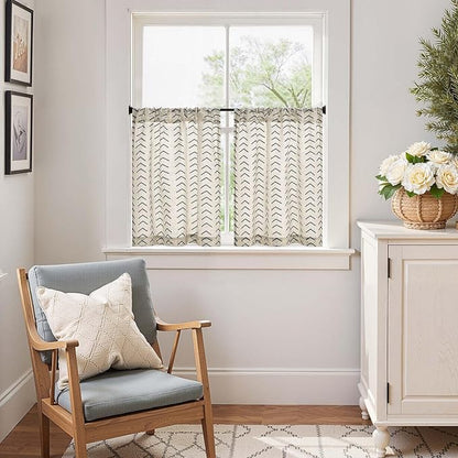 jinchan Arrow Boho Linen Blend Kitchen Curtains 24 Inch Length Herringbone - Image 5