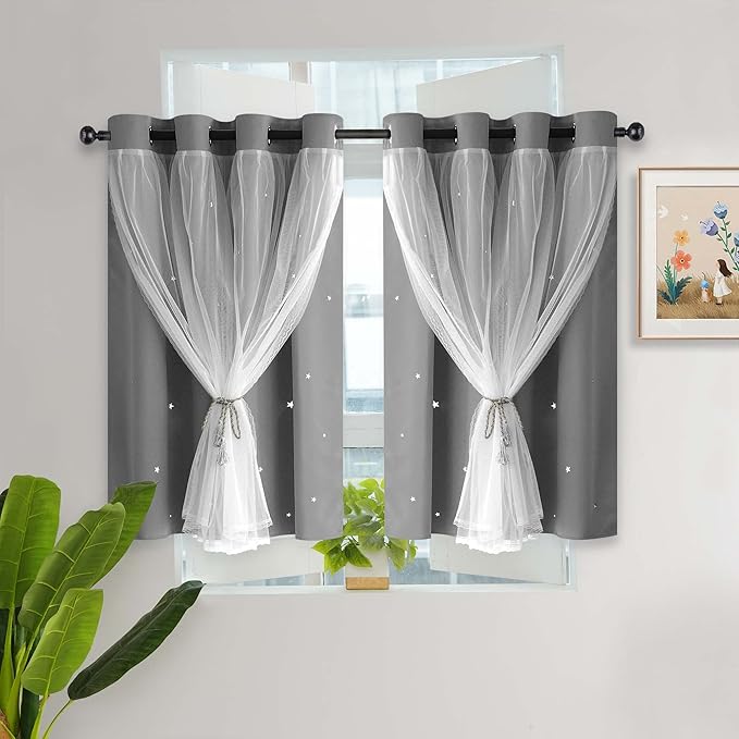 Kinryb Kids Blackout Curtains for Bedroom/Living Room/Classroom, Sheer Overlay by Kinryb