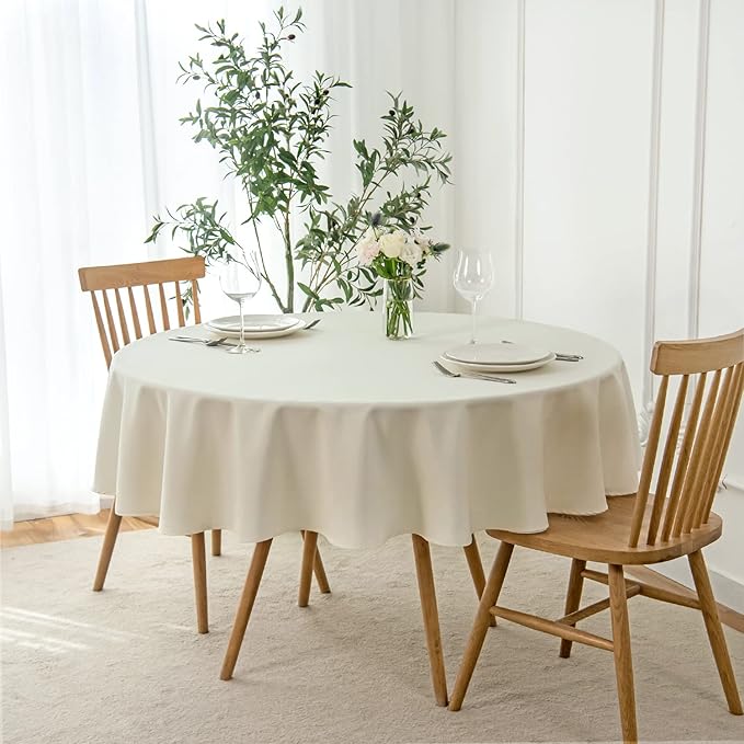 maxmill Round Linen Looking Textured Tablecloth Spill-Proof Wrinkle Free Soft by maxmill