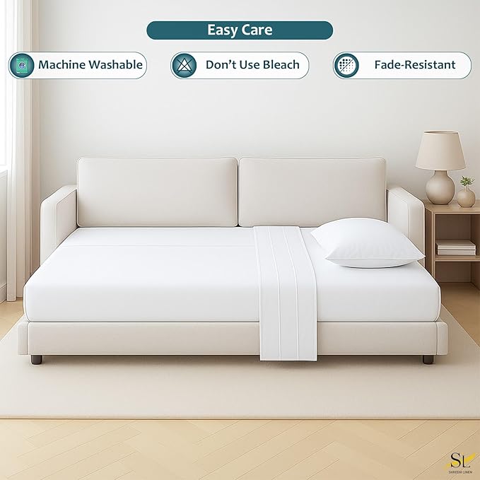 Sleeper Sofa Bed Sheet Set – Full Size, 100% Cotton, 338 Thread Count – 4-Piece - Image 6
