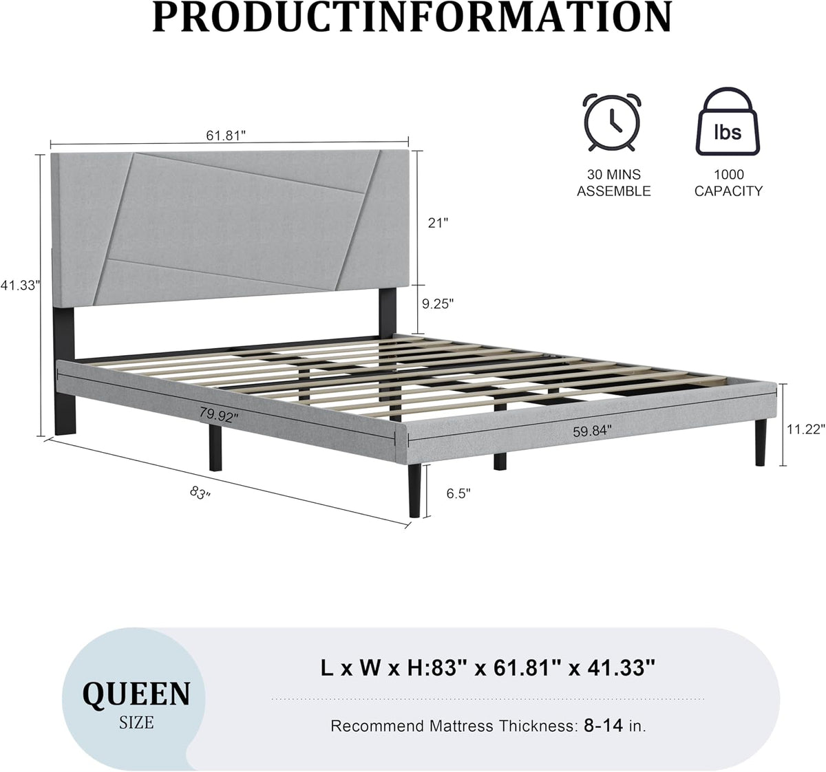 queen size upholstered bed frame frame with headboard，velvet shown in use