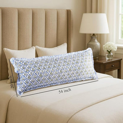 Ridhi Light Steel Blue 100% Cotton Block Print Ruffle Lumbar Sham Cover - Image 6