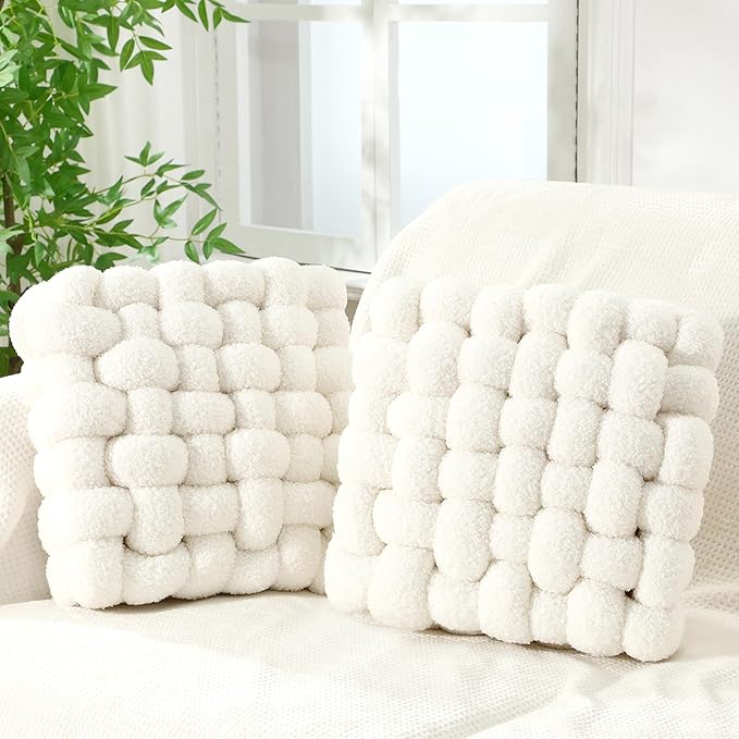 Wenqik 2 Pcs Knot Pillows Square Knotted Plush Throws Soft Accent Pillows by Wenqik