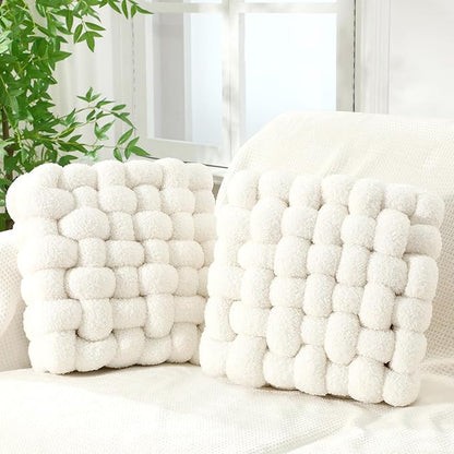 Wenqik 2 Pcs Knot Pillows Square Knotted Plush Throws Soft Accent Pillows by Wenqik