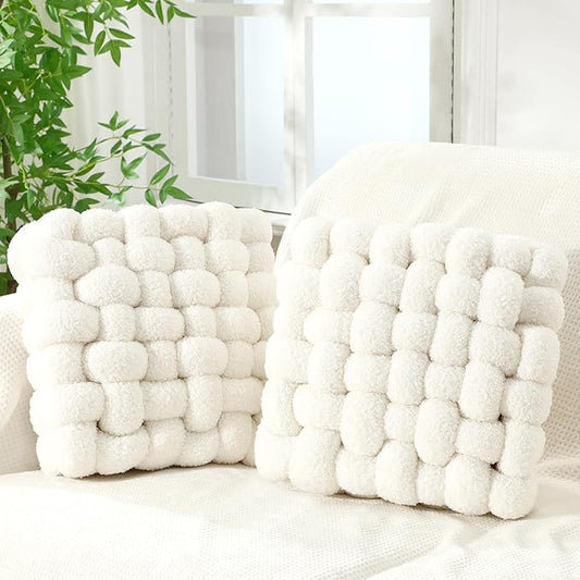 Wenqik 2 Pcs Knot Pillows Square Knotted Plush Throws Soft Accent Pillows by Wenqik
