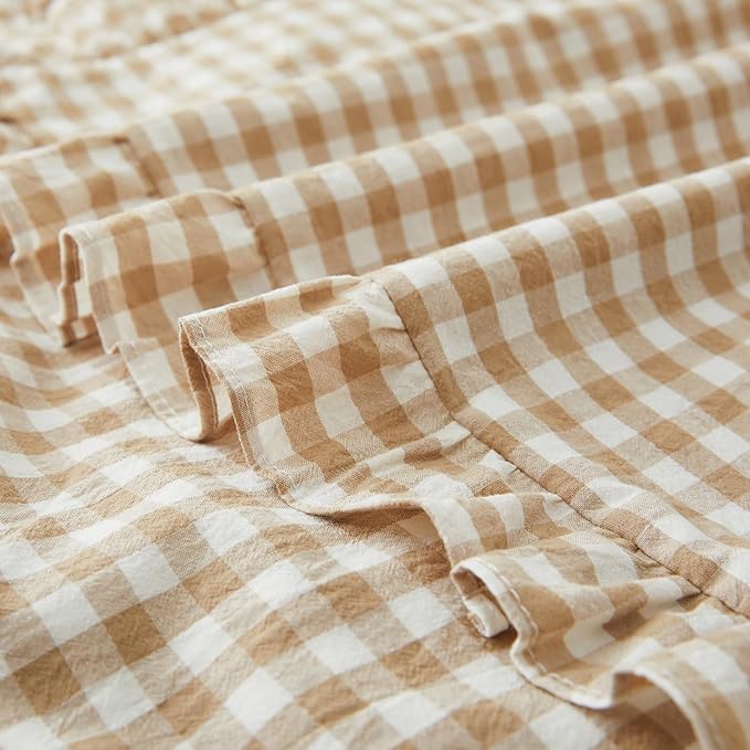KKJIAF 2 Pcs Plaid Ruffle Pillow Case Queen Size, Cotton Gingham Ruffled Euro - Image 6