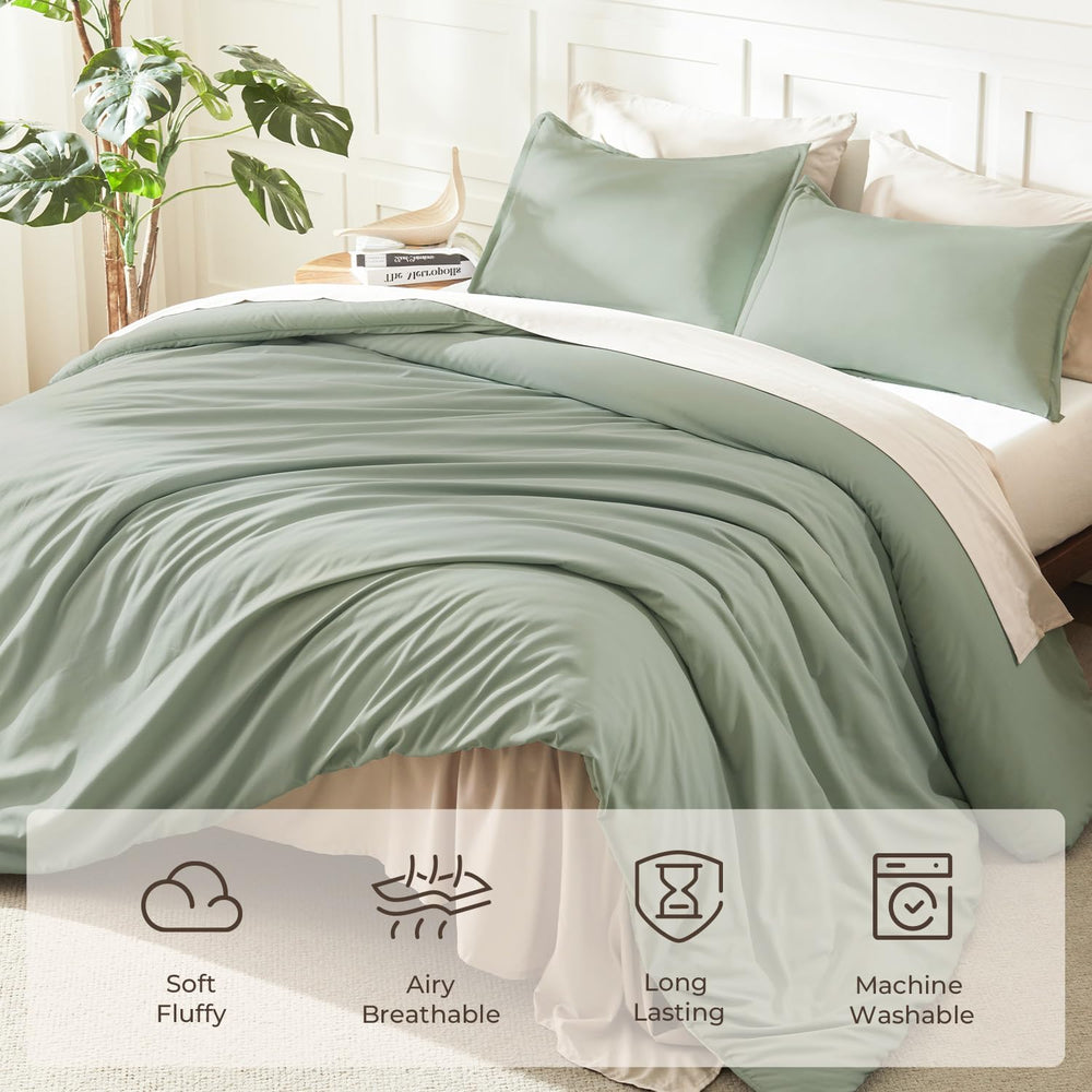 Litanika Queen Comforter Set Sage Green, 3 Pieces Lightweight Solid Bed Set