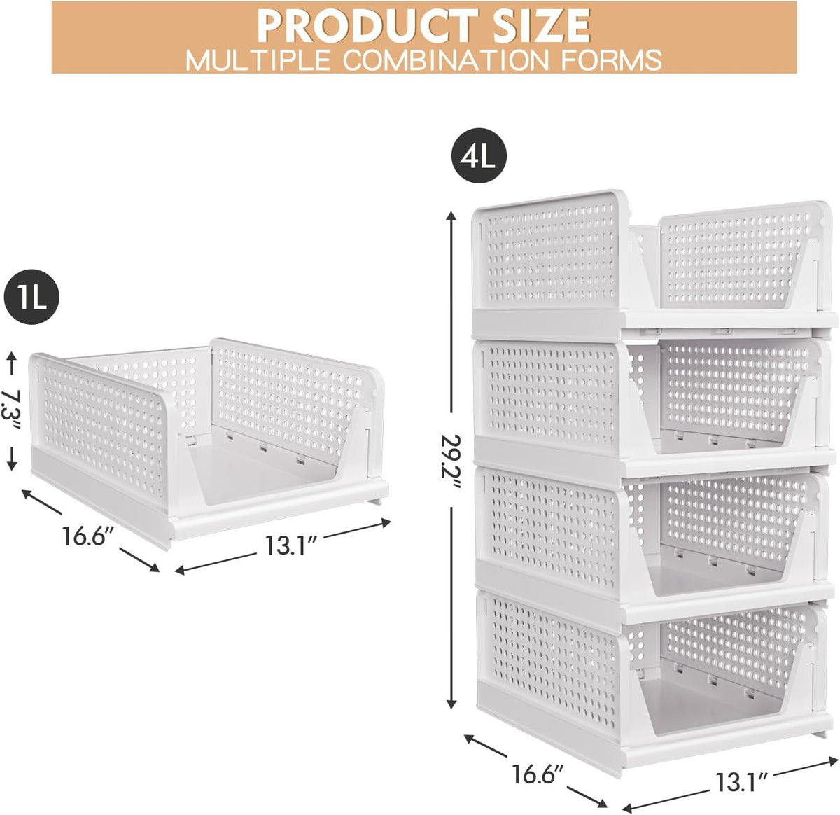 caktraie 4 pack stackable closet storage basket, close-up detail
