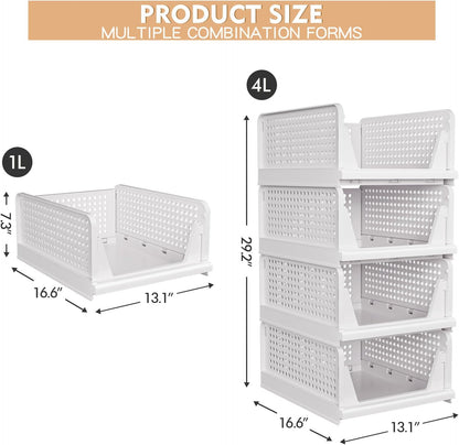 caktraie 4 pack stackable closet storage basket, close-up detail