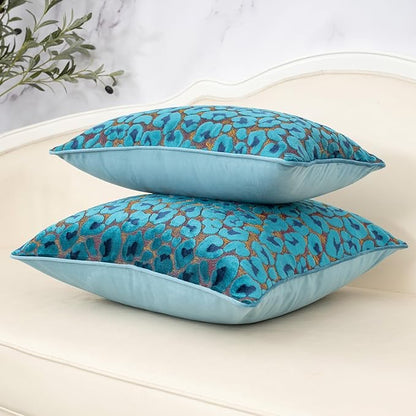 Alerfa Blue Floral Throw Pillow Cover 20 x 20 Inch Cut Velvet Sqaure Luxury - Image 4