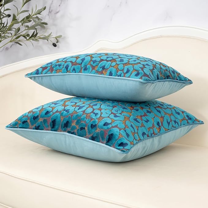 Alerfa Blue Floral Throw Pillow Cover 18 x 18 Inch Cut Velvet Sqaure Luxury - Image 4