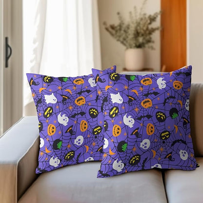 Halloween Purple Throw Pillow Covers 22x22 inch Set of 2 Humour Pumpkins Ghost - Image 6