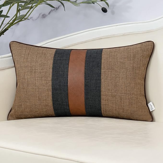 Yangest Patchwork Pillow Cover 12x20 Inch Luxury Cotton and Linen Cushion Cover by Yangest