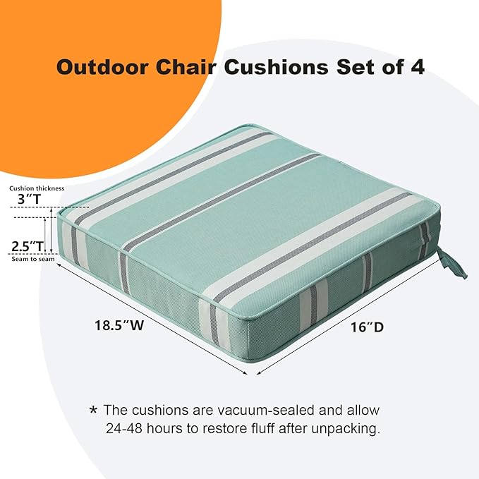Square Corner Seat Cushions, 18.5" x 16" x 3", Indoor Outdoor Water Repellent - Image 5