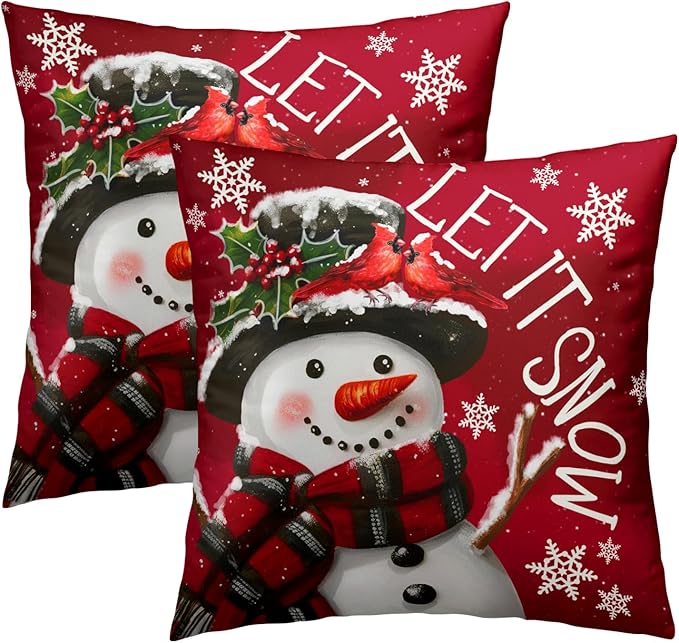 Xmas Pillow Covers 20x20 Inch 2 Packs Christma Snowman Snowflake Decorative Red by Granbey