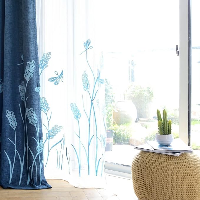 Melodieux Wheat Embroidery Sheer Curtain Extra Wide by Melodieux