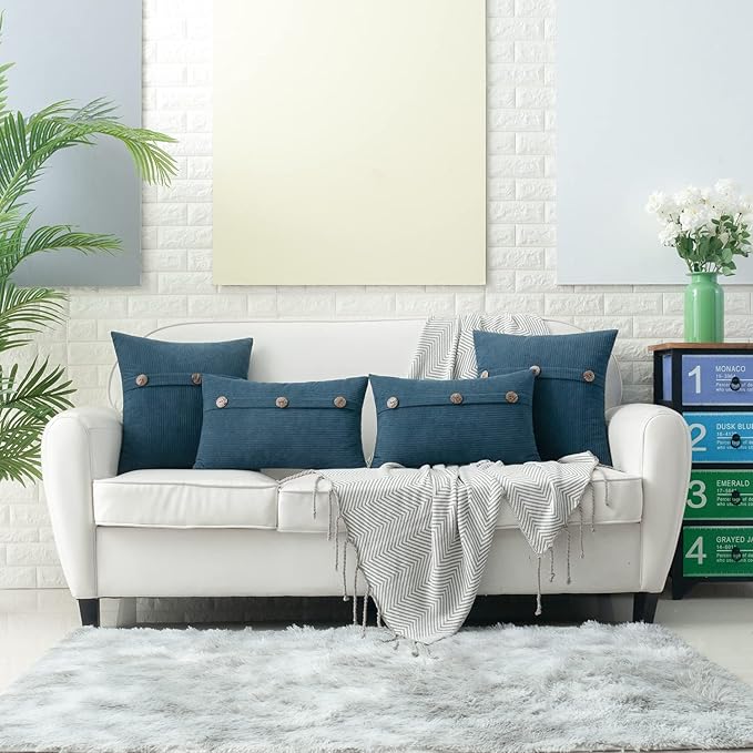 HWY 50 Blue Chenille Throw Pillow Covers 22x22 Inch - Image 6