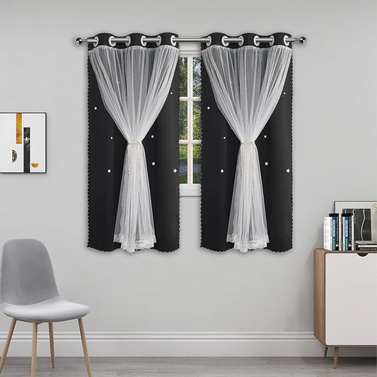 Cute Blackout Curtains with Sheer Overlay by Ftinala