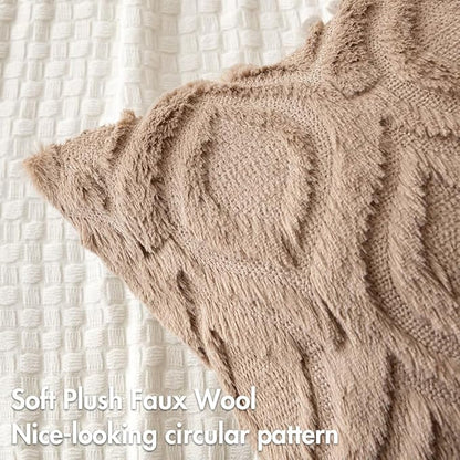 MIULEE Light Brown Throw Pillow Covers 12x20 Inch, Soft Winter Plush Faux Wool - Image 2