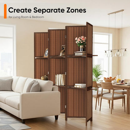 jostyle bamboo room divider with shelves, 6-panel privacy, package contents