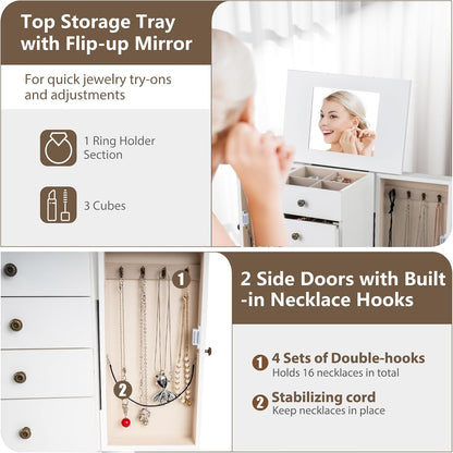 giantex standing jewelry armoire cabinet with 4 drawers showing dimensions