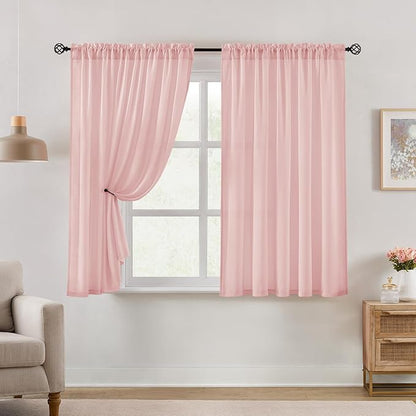 HOMEIDEAS Non-See-Through Pink Privacy Semi Sheer Curtains 45 Inches Long 2 by HOMEIDEAS
