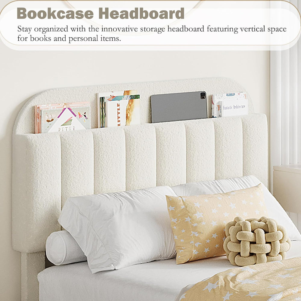 Garvee Full Size Bed Frame with Headboard & Drawers, Upholstered Bed Frame
