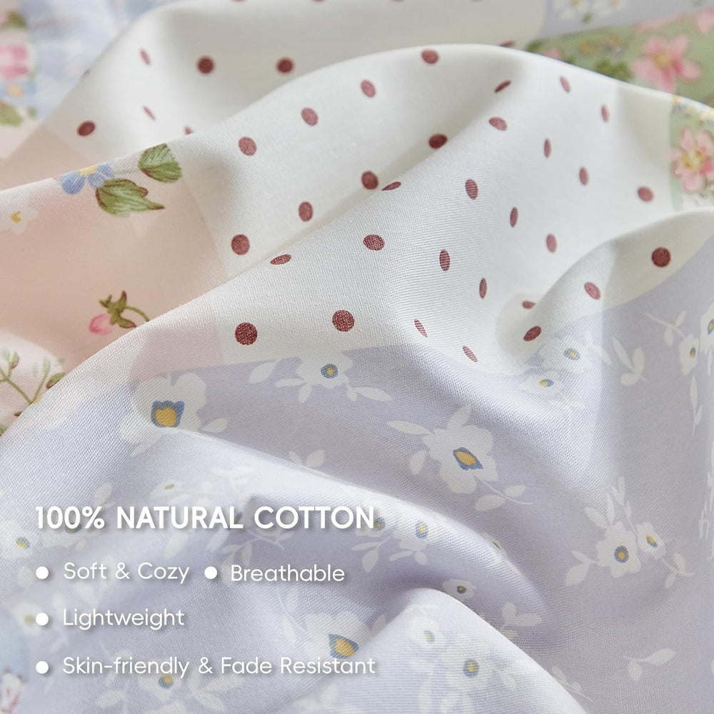Joyreap 3pcs Twin Size Cotton Duvet Cover Set for Girls, Colorful Flowers Gri...