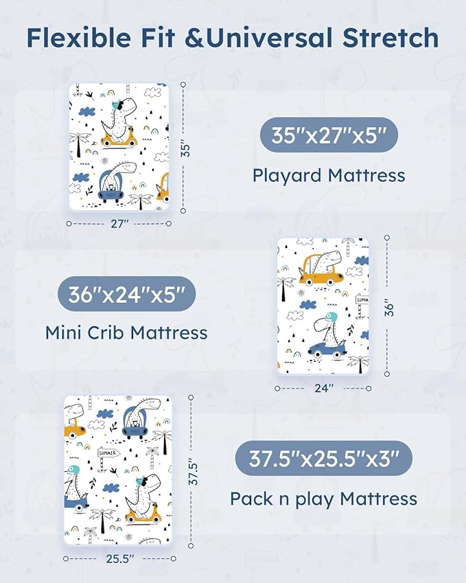 Pack and Play Sheets Fitted 3 Pack, Mini Crib Sheets - Image 3