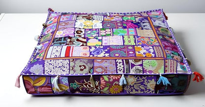 CRAFT KALA Indian Square Patchwork Traditional Pouf Cover Indian Living Room by CRAFTKALA