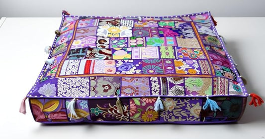 CRAFT KALA Indian Square Patchwork Traditional Pouf Cover Indian Living Room by CRAFTKALA