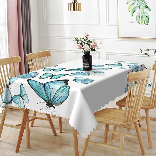 54x108inches Blue Butterfly Rectangle Table Cloth Nature Butterflies White by TTQYFNM