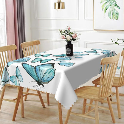 52x70inches Blue Butterfly Rectangle Tablecloth Nature Butterflies White by TTQYFNM