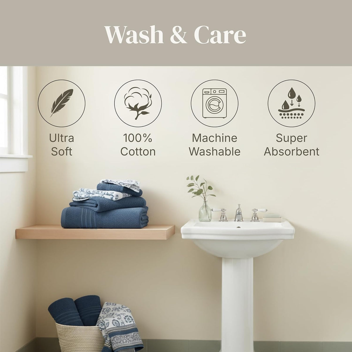 modern threads 6 piece bath towel set – on a desk or shelf