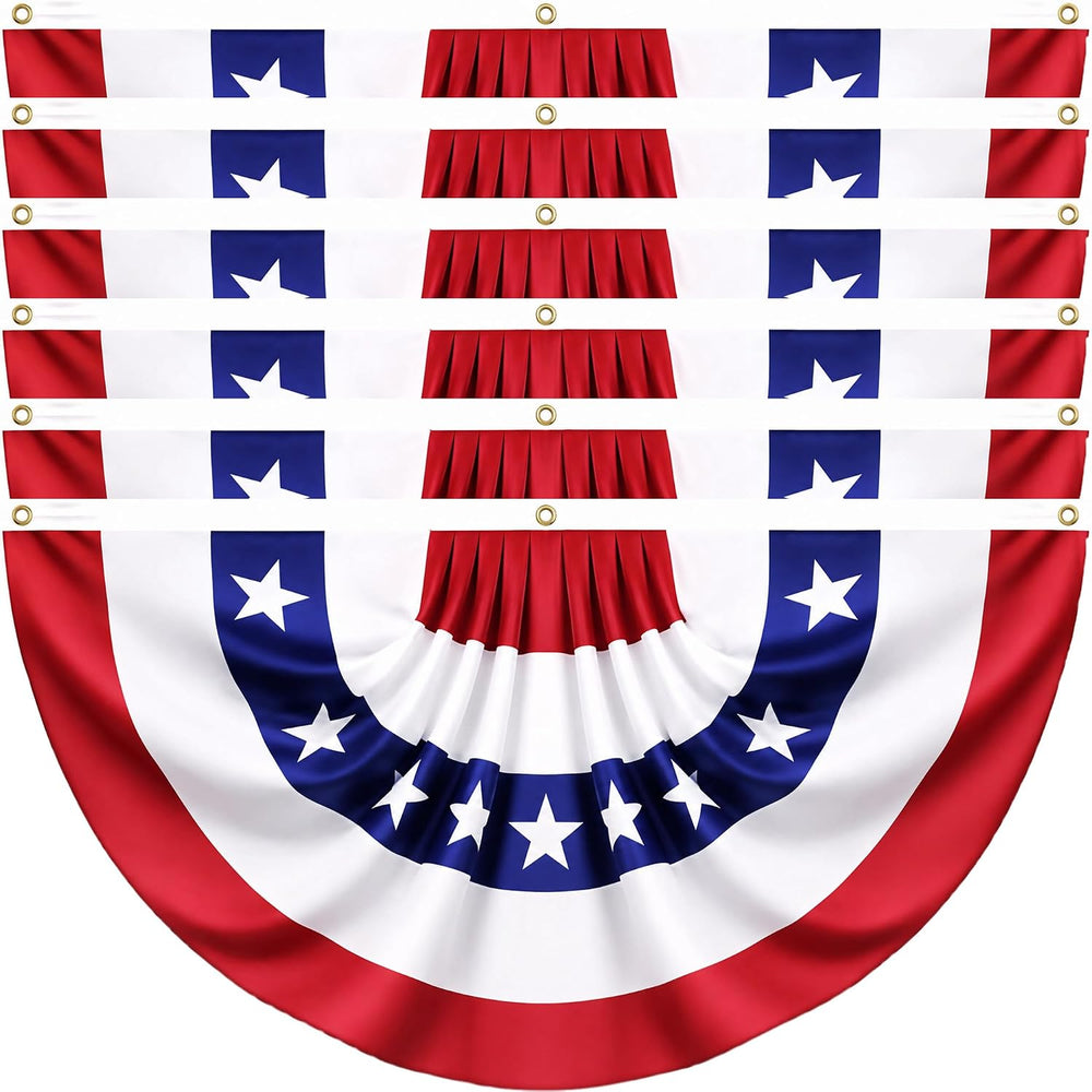 6 Pack USA Pleated Fan Flags - 6x3 FT Large American Flag Bunting for Outside...