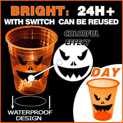 mishunyus 40 Pcs Halloween Glow Pumpkin Party Cups for Adults, 16 oz Orange Plastic Cups Reusable Party Cups for Halloween Party Night,Daytime Supplies Decorations