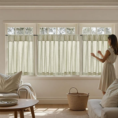 jinchan Linen Pinch Pleated Kitchen Curtains 36 Inch 2 Panels, Natural Linen - Image 7