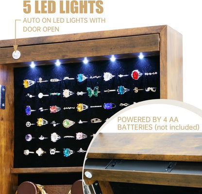full length mirror jewelry cabinet organizer lockable door shown in use