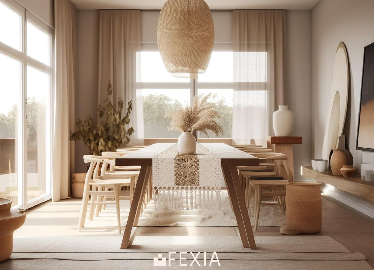 FEXIA Boho Table Runner for Home Decor with Tassels 72 Inches Farmhouse Long Pottery Barn Furniture Rustic Macrame Burlap Table Decoration for Living Room Bridal Shower (12x72 Inches)