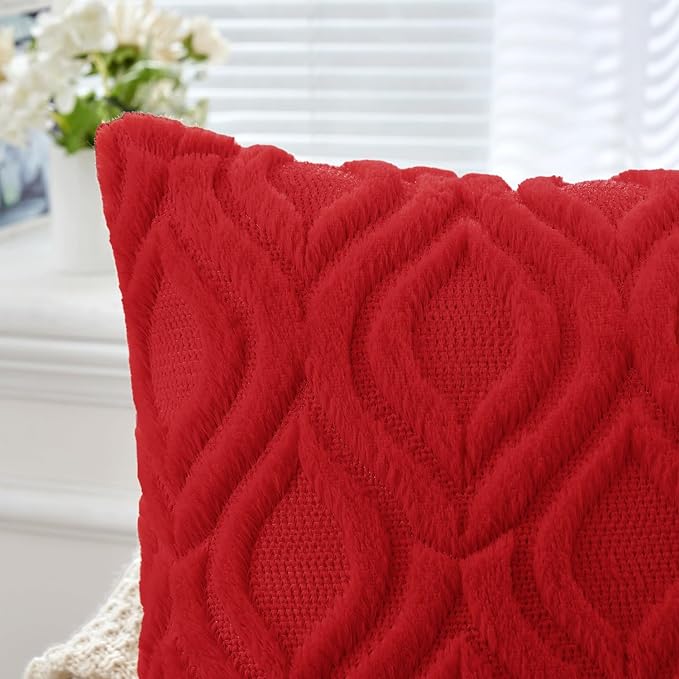 MIULEE Christmas Red Throw Pillow Covers 12x20 Inch, Soft Winter Plush Faux - Image 2