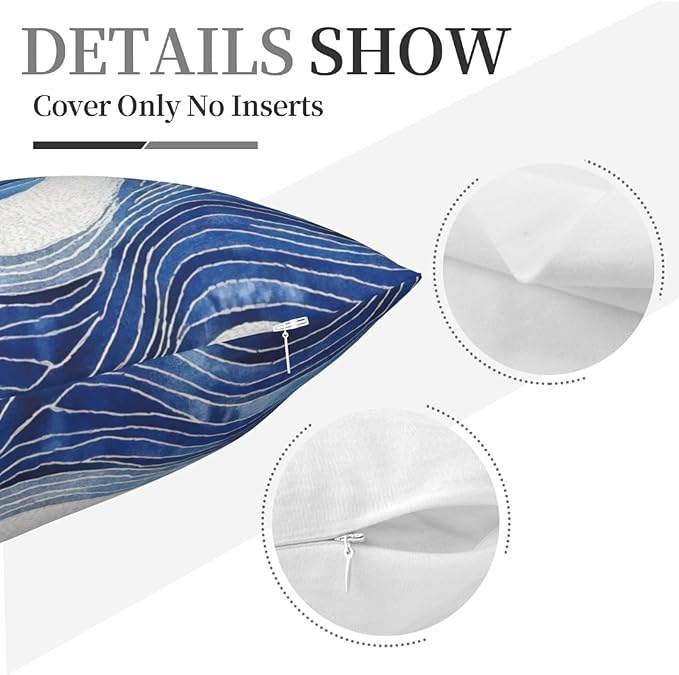 Dark Blue Navy and White Waved Pillow Covers 18x18 Inch Decorative Modern - Image 9