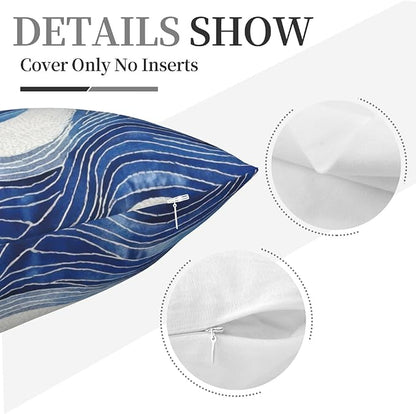 Dark Blue Navy and White Waved Pillow Covers 18x18 Inch Decorative Modern - Image 9