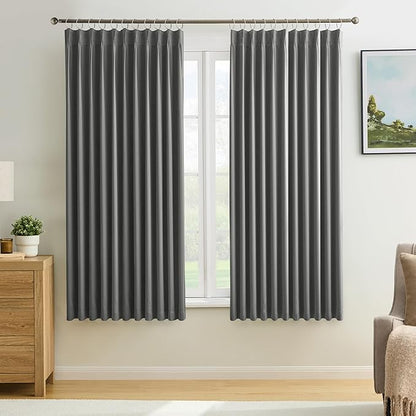 KEQIAOSUOCAI Grey Pinch Pleat Curtains & Drapes 63 Inches Long 2 Panels Set by KEQIAOSUOCAI