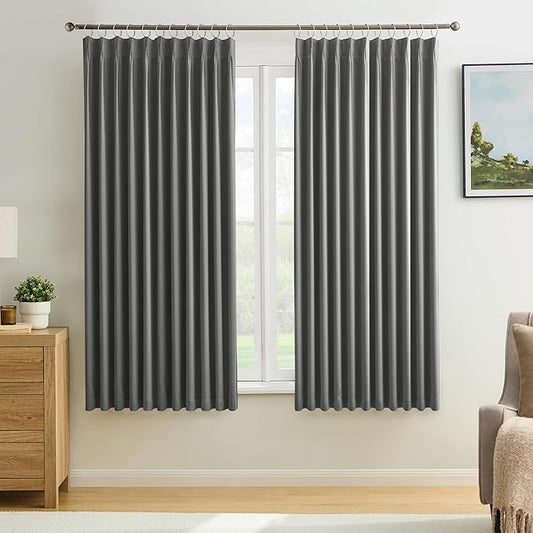 KEQIAOSUOCAI Grey Pinch Pleat Curtains & Drapes 63 Inches Long 2 Panels Set by KEQIAOSUOCAI