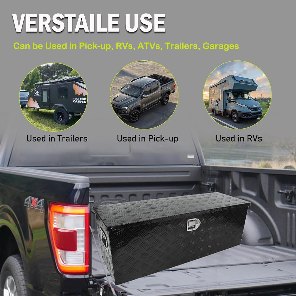 44" Striped Aluminum Pickup Truck Tool Box Waterproof Storage with Lock